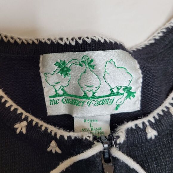 VINTAGE 90s Quaker‎ Factory snowman snowflake zip up cardigan sweater L - Picture 4 of 10